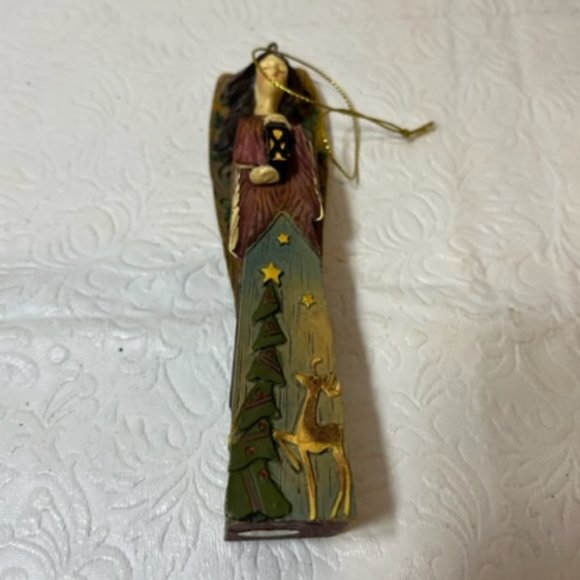Christmas Angel Holding Lantern Stars Tree Reindeer Statue Tree Ornament 5.5" - Picture 3 of 6